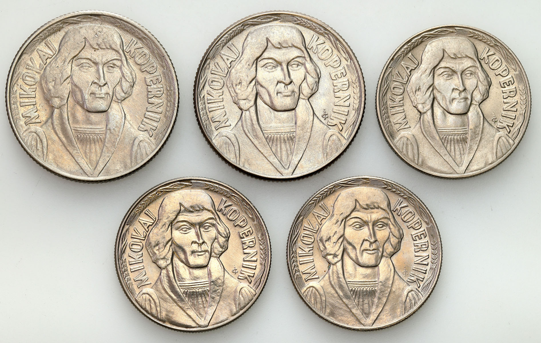 PRL. 10 złotych 1959- 1971 Kopernik, zestaw 5 monet
